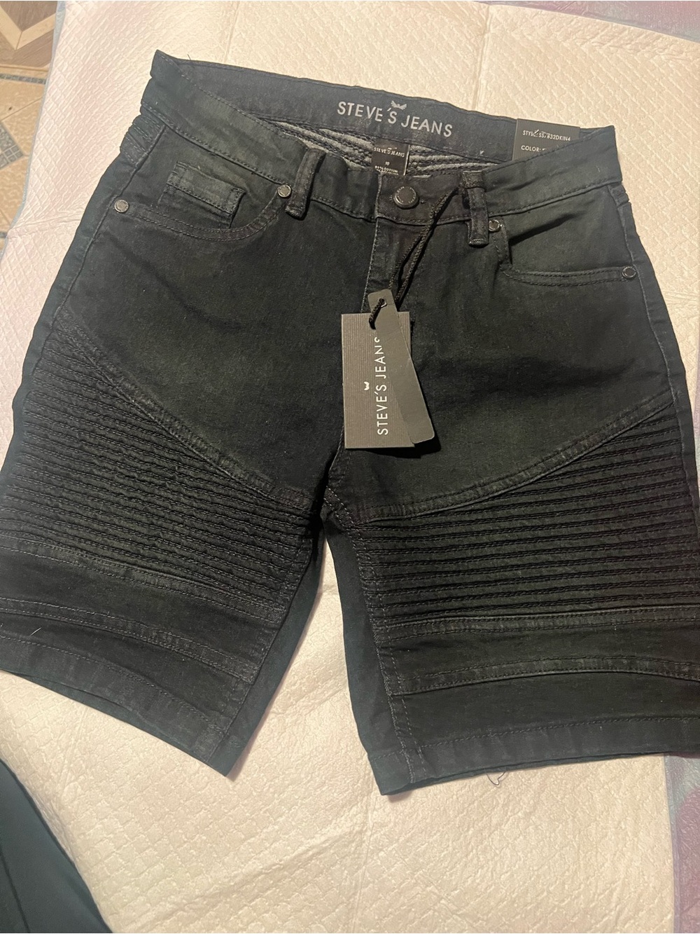 Women's Black Ribbed Moto Denim Shorts